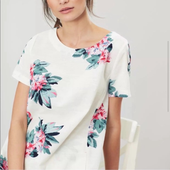 Joules Fifi Cotton Linen Blend Short Sleeve Floral Shift Dress with Pockets - Picture 4 of 16